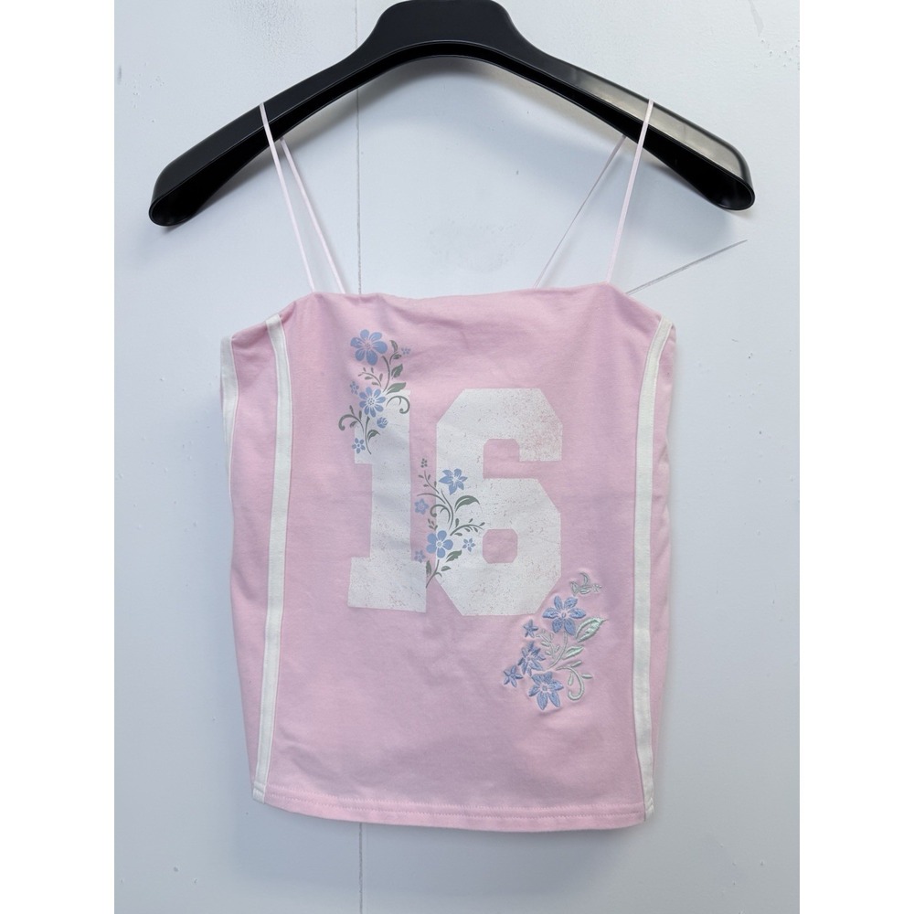 NEW Vinyl Icons Juniors Size M Tube Top Cami Pink Embroidered Floral #16‎ Y2K